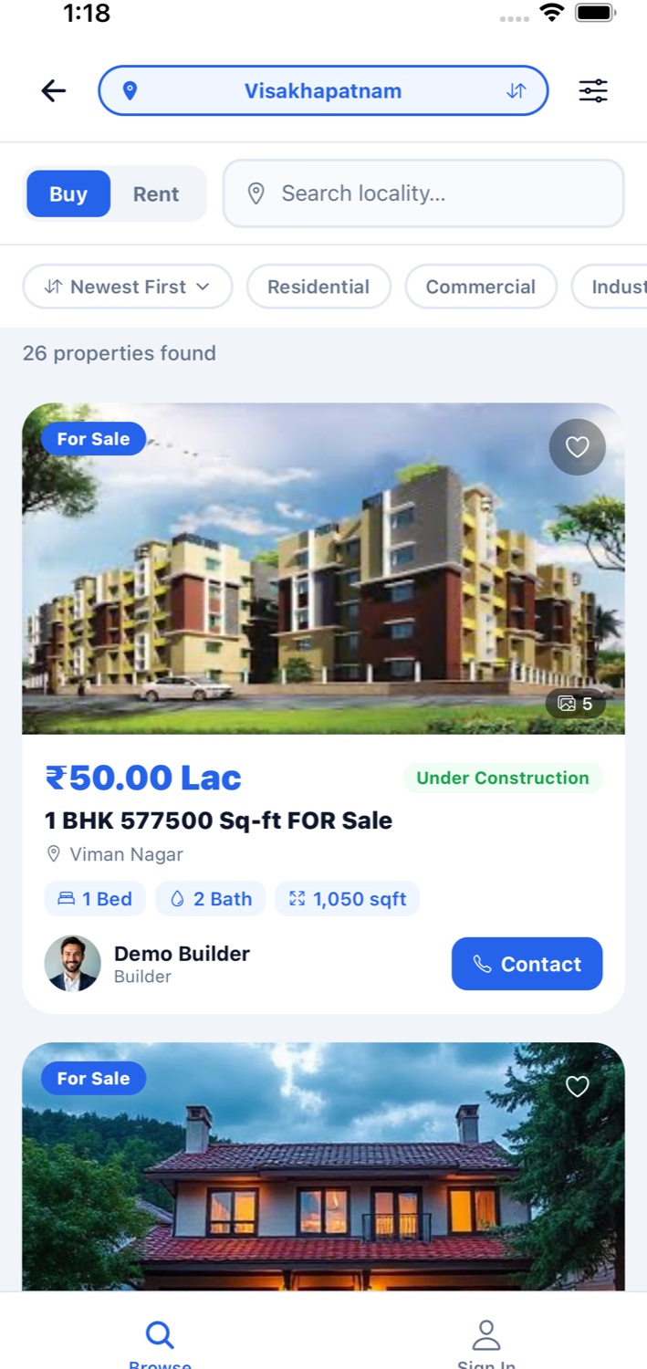 Real estate app property listing