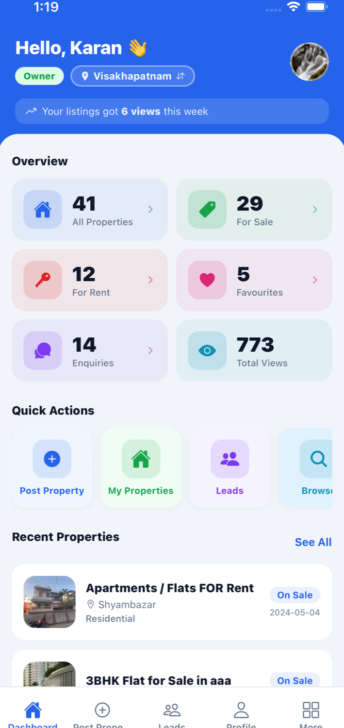 Real estate app dashboard