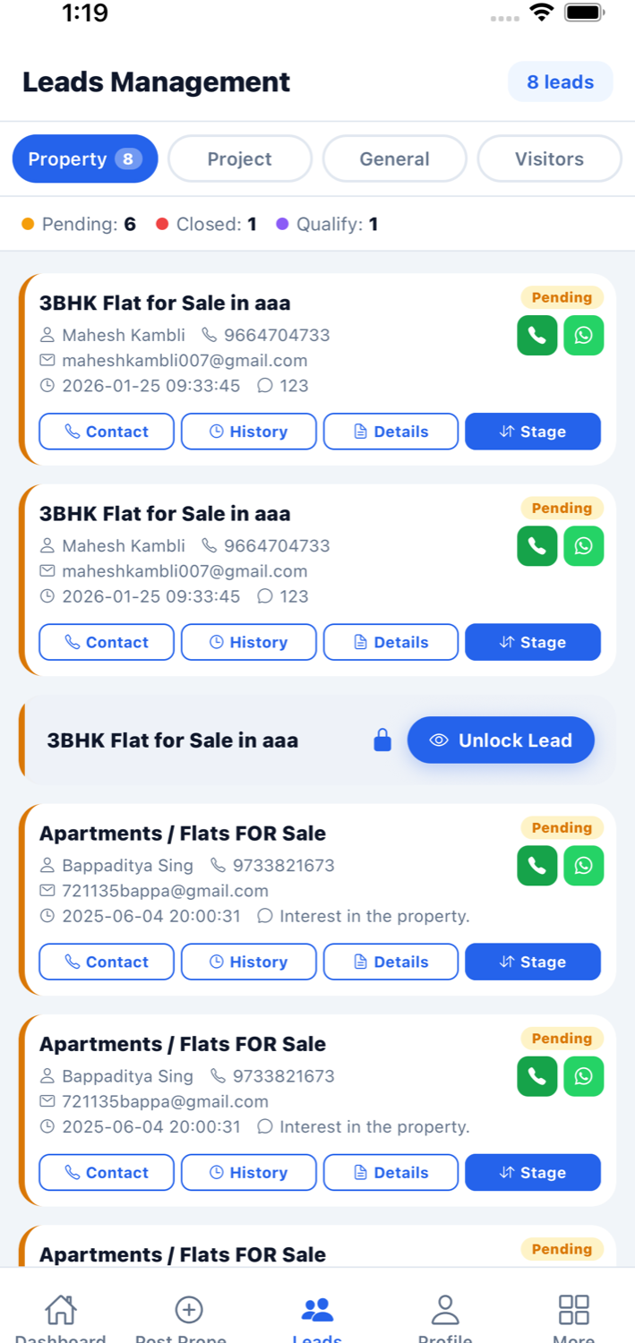 Real estate app leads management
