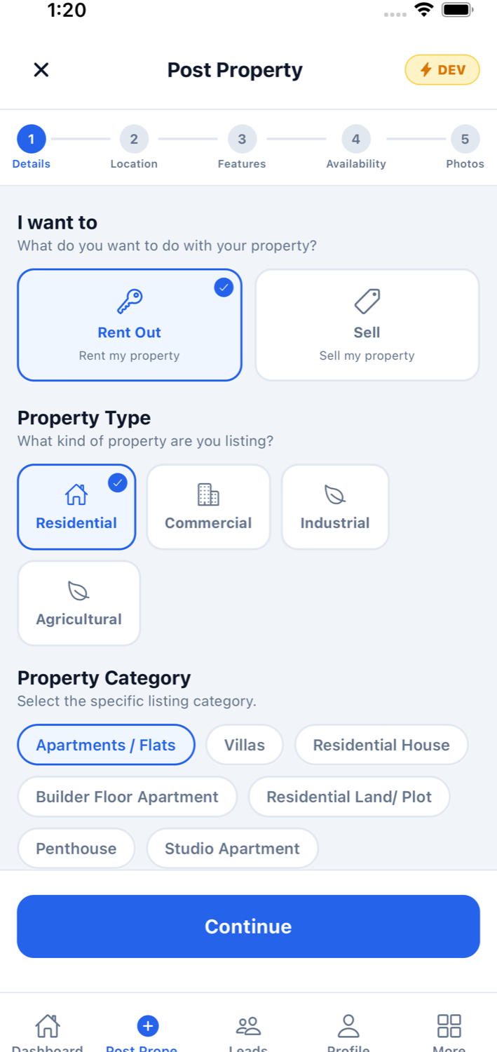 Real estate app post property